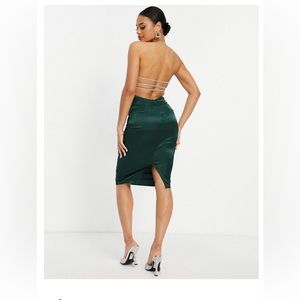 Simmi Satin Open Back Embellished Strap Midi Dress